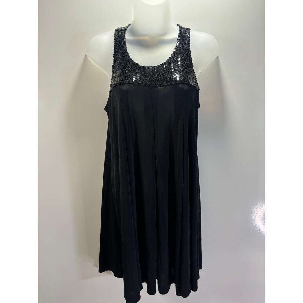 EQUUS LBD Sequin Bodice Racerback Swing Deep Pleat Babydoll Holiday Dress Sz S/M